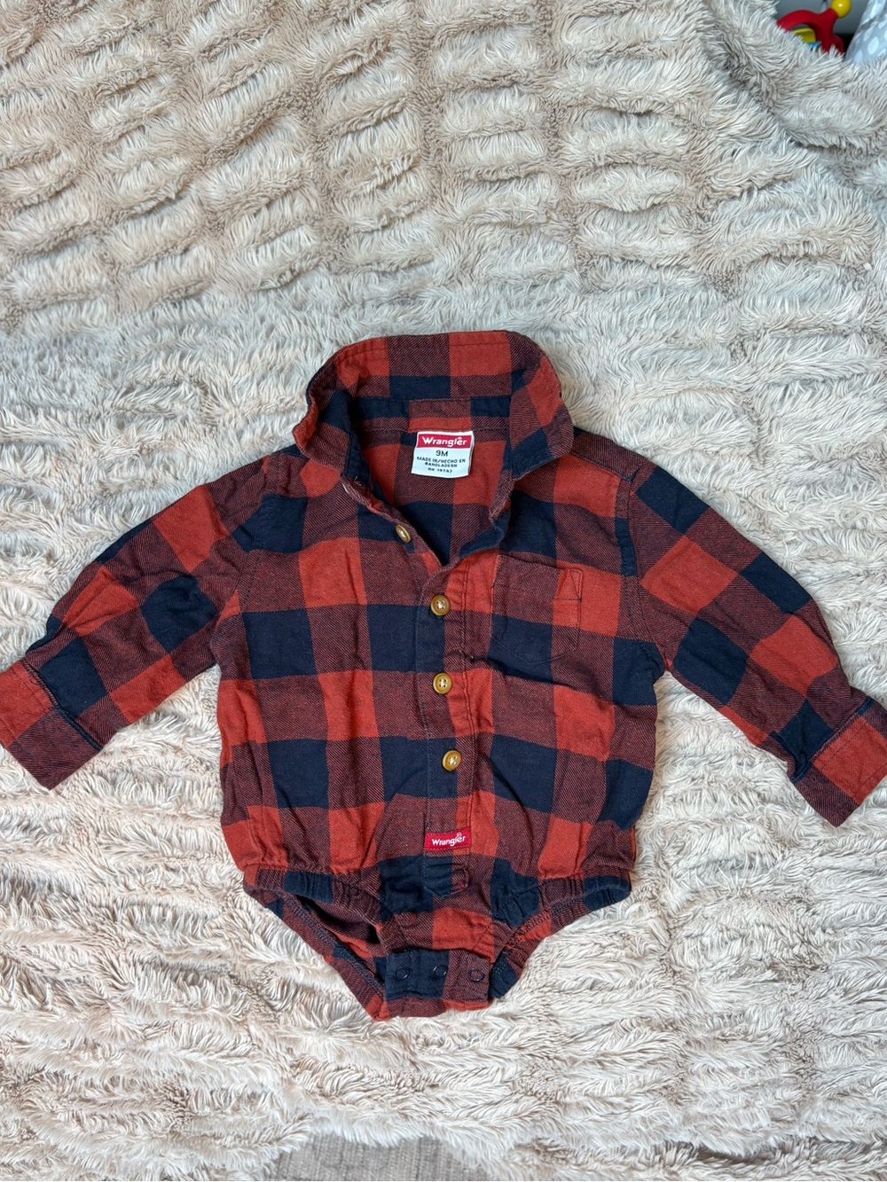 Wrangler 100% Cotton Red and Black Plaid Infant Button-Up Bodysuit